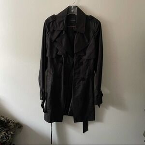 Tahari Black Ruffle Detail Trench Coat